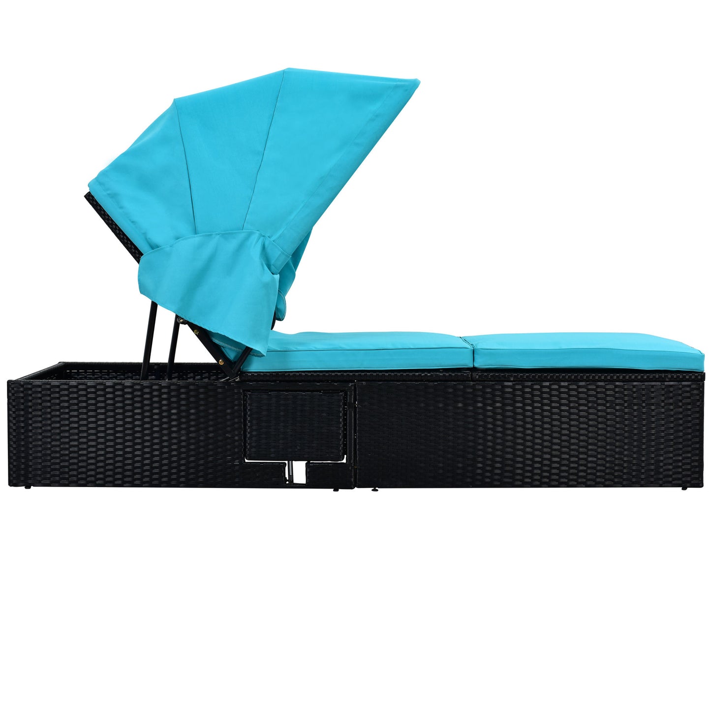 Reclining Single Chaise Lounge with Cushions, Canopy and Table