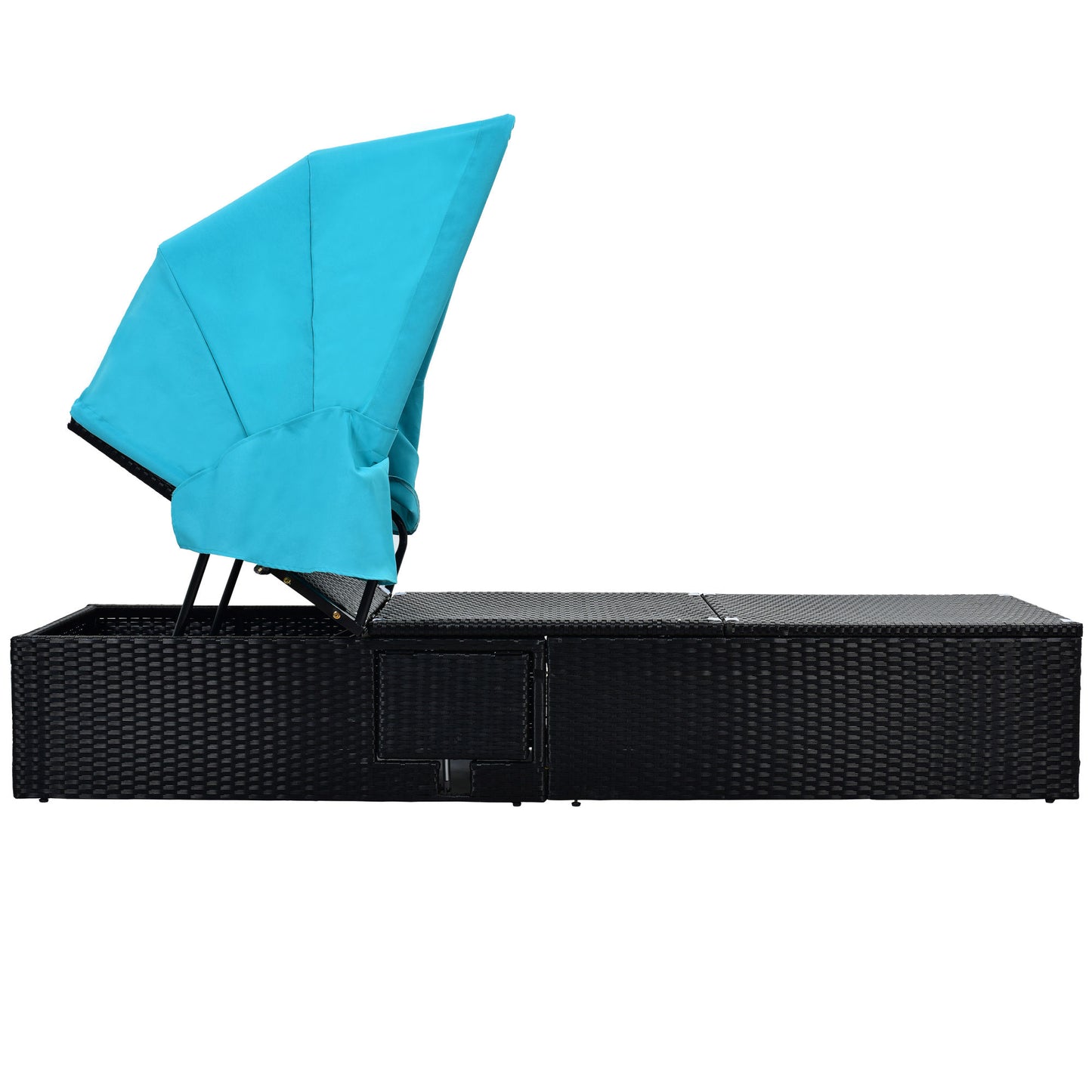 Reclining Single Chaise Lounge with Cushions, Canopy and Table