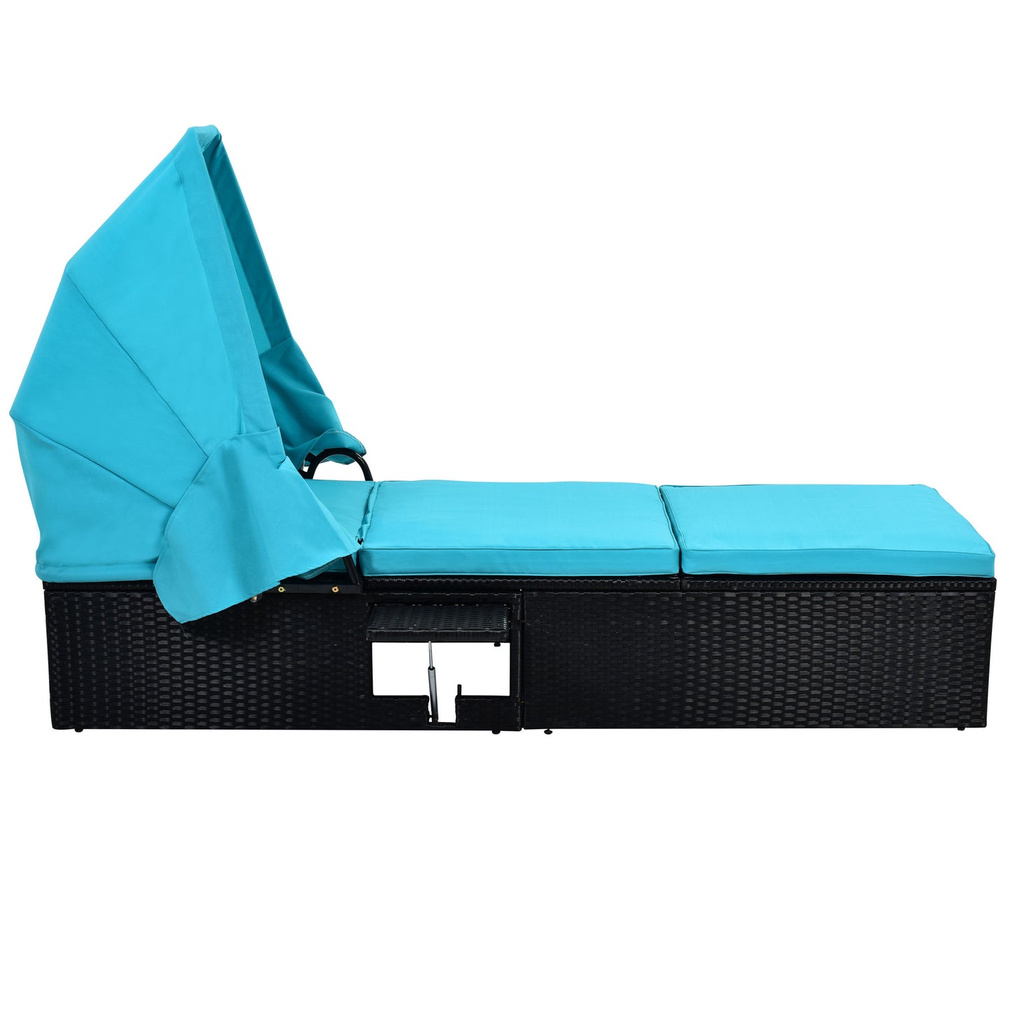 Reclining Single Chaise Lounge with Cushions, Canopy and Table