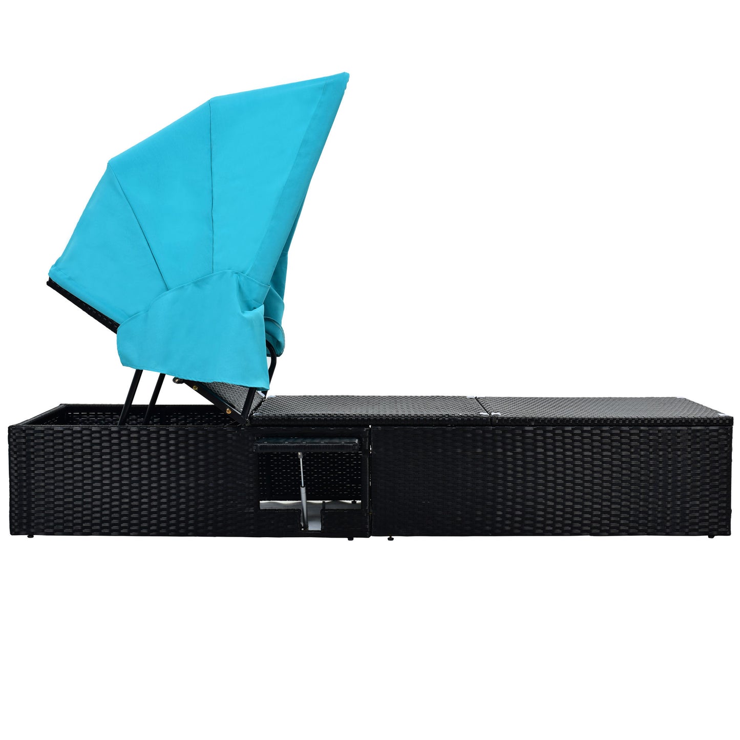 Reclining Single Chaise Lounge with Cushions, Canopy and Table