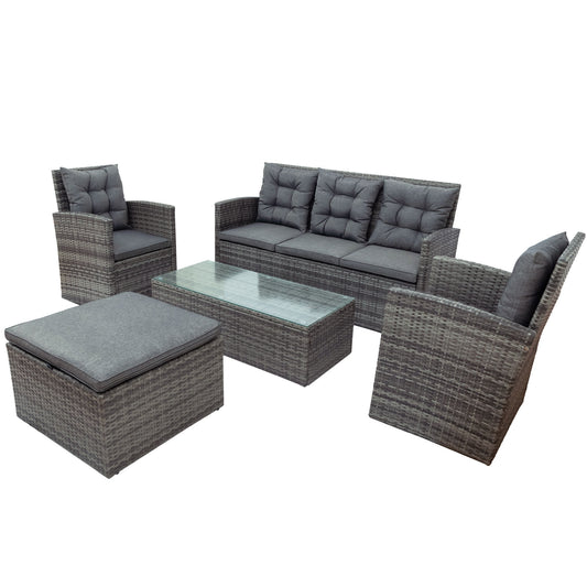 5 piece Outdoor UV-Resistant Patio Sofa Set with Storage Bench All Weather