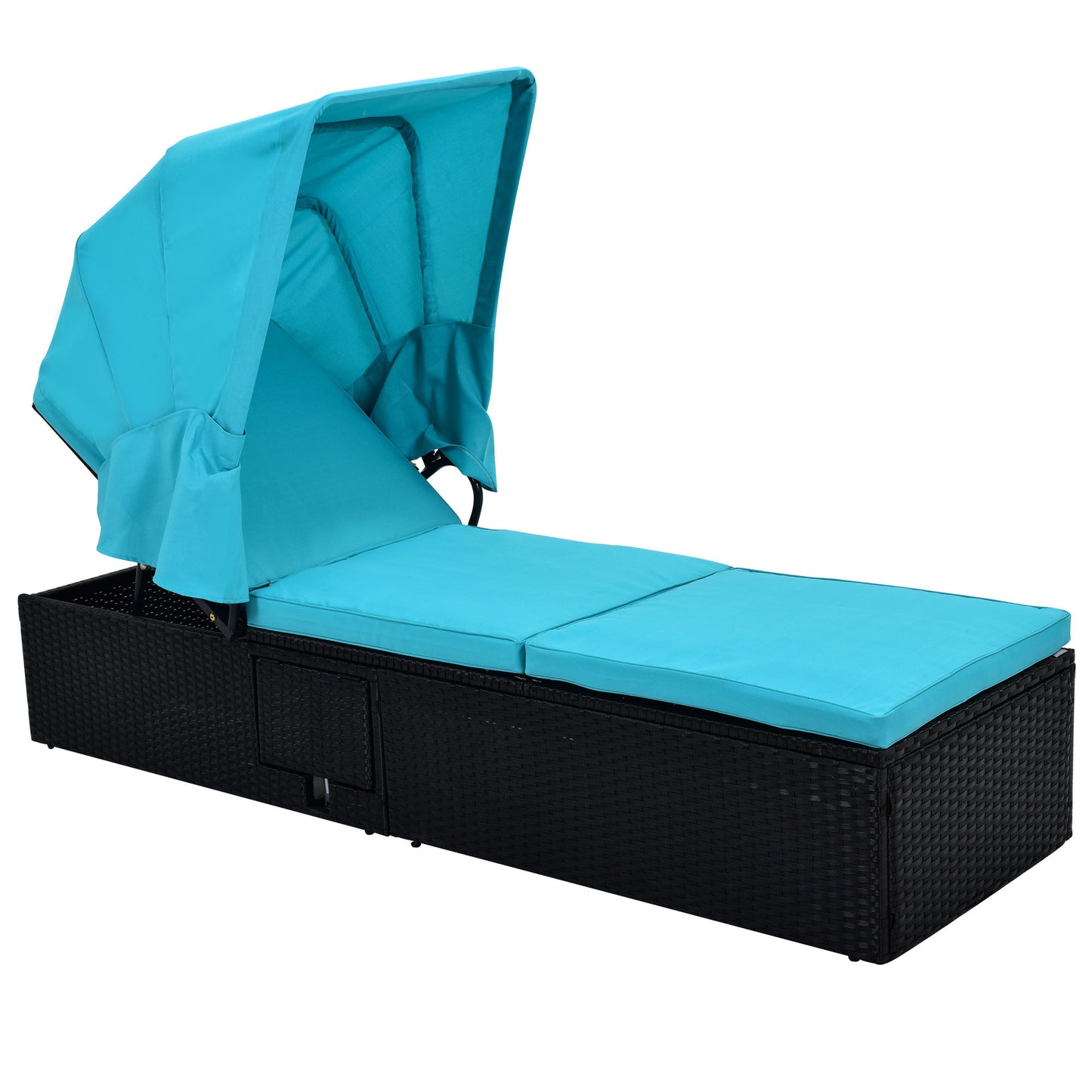 Reclining Single Chaise Lounge with Cushions, Canopy and Table
