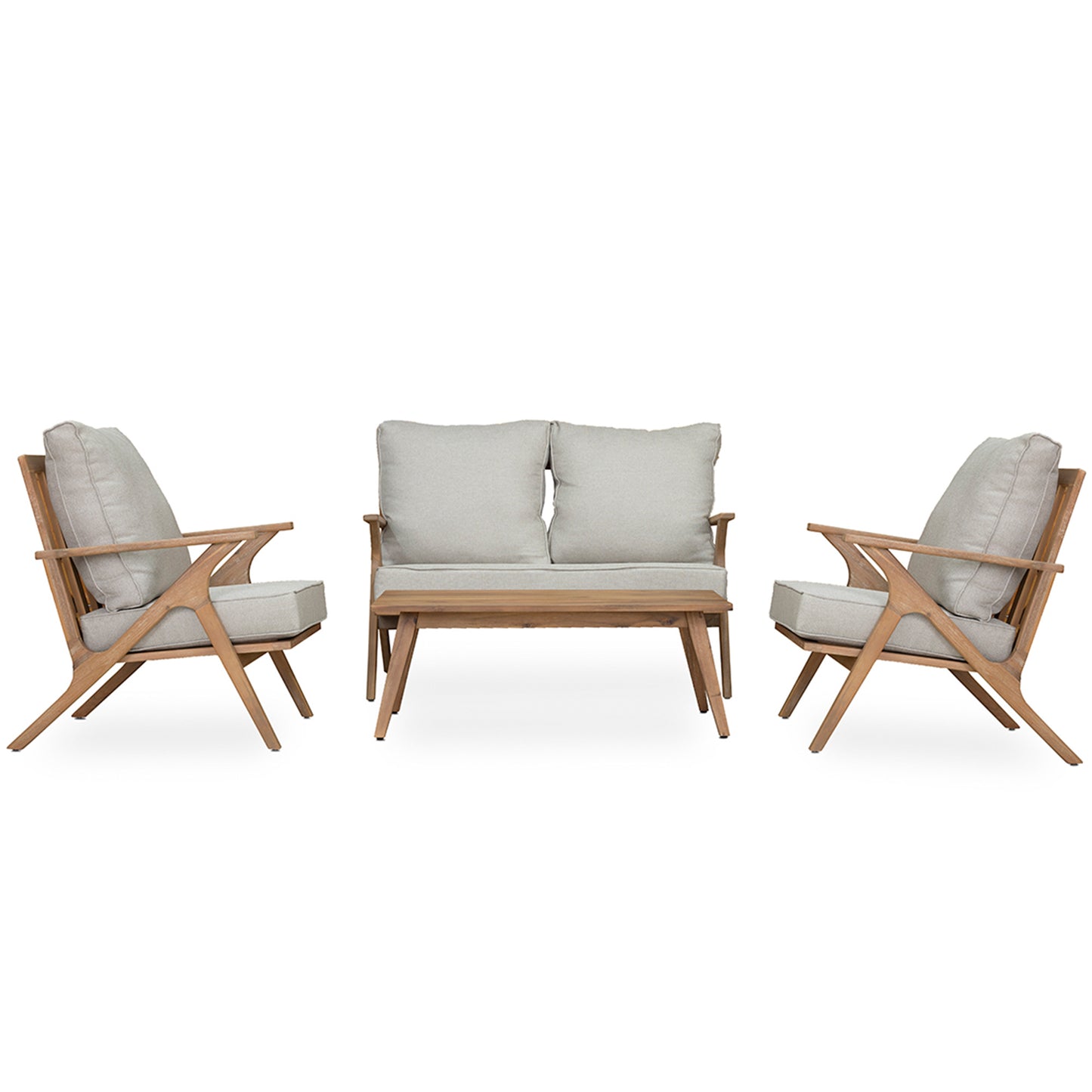 4 PCS Acacia Wood Patio Furniture Set with Grey Cushions & Back Pillow