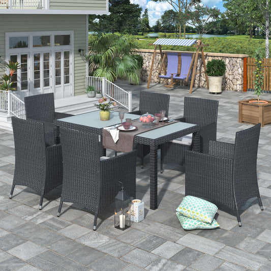 7-piece Outdoor Wicker Dining set - Patio Rattan Furniture Set with Beige Cushion