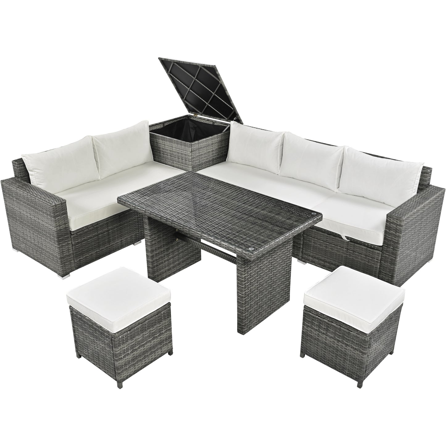 6-Piece All Weather PE Rattan Sofa Set with Pillows and Cushions