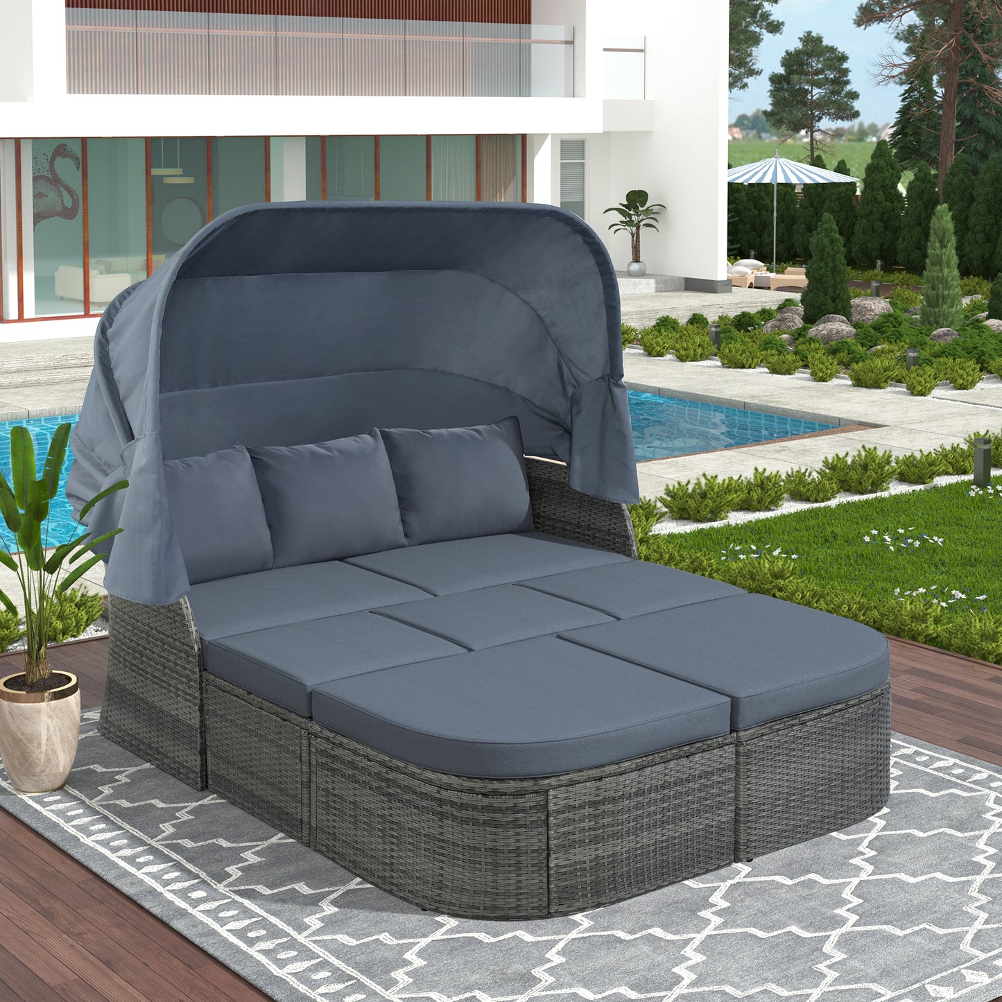 Outdoor Patio Furniture Set Sunbed with Retractable Canopy
