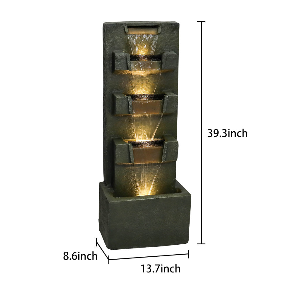 39.3inch High Concrete Modern Water Fountain with LED Lights