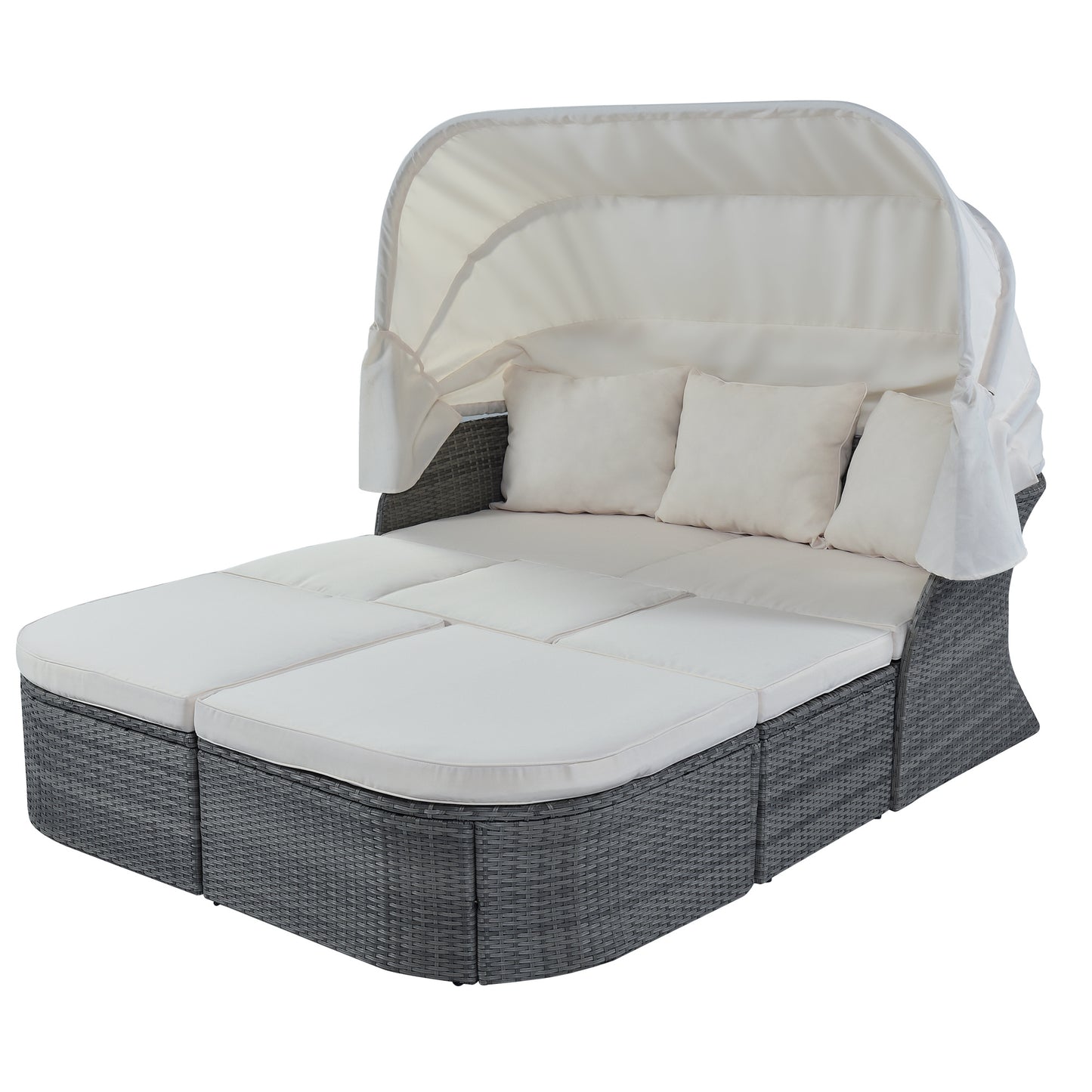 Outdoor Patio Furniture Set Sunbed with Retractable Canopy
