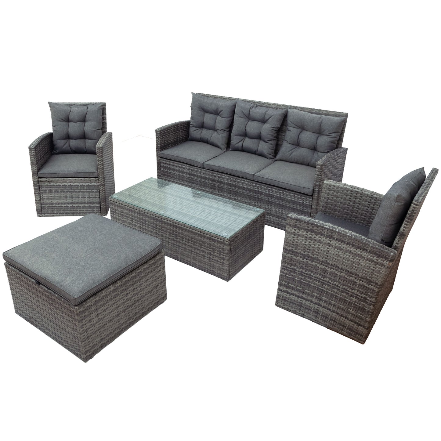 5 piece Outdoor UV-Resistant Patio Sofa Set with Storage Bench All Weather