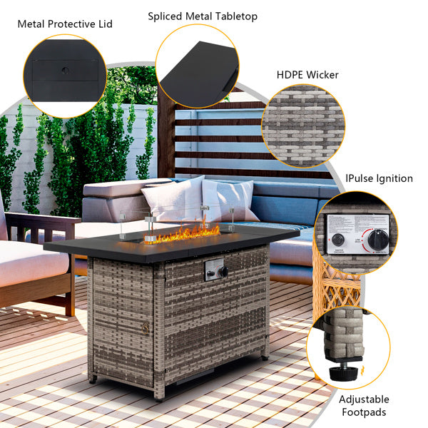 Gas Fire Pit Table with Volcanic Stone