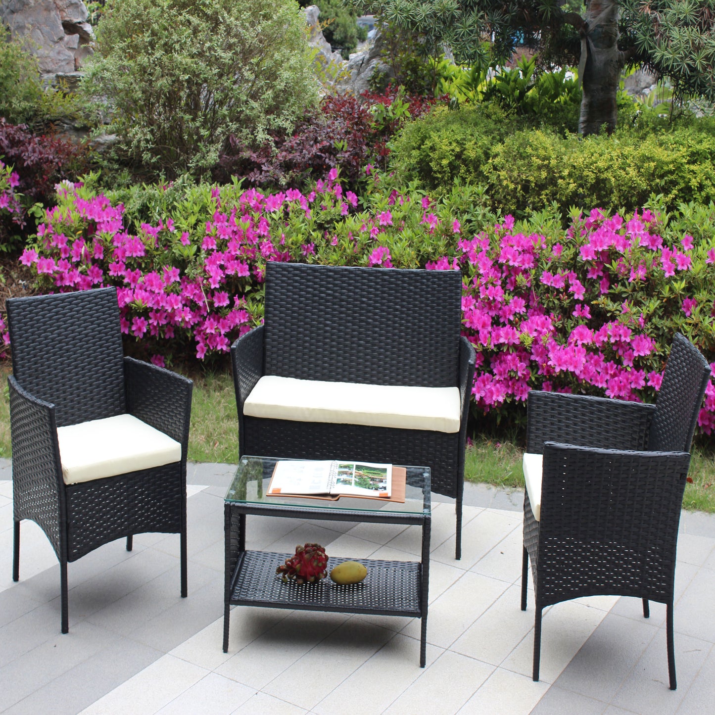 4 PC Rattan Patio Furniture Set Outdoor