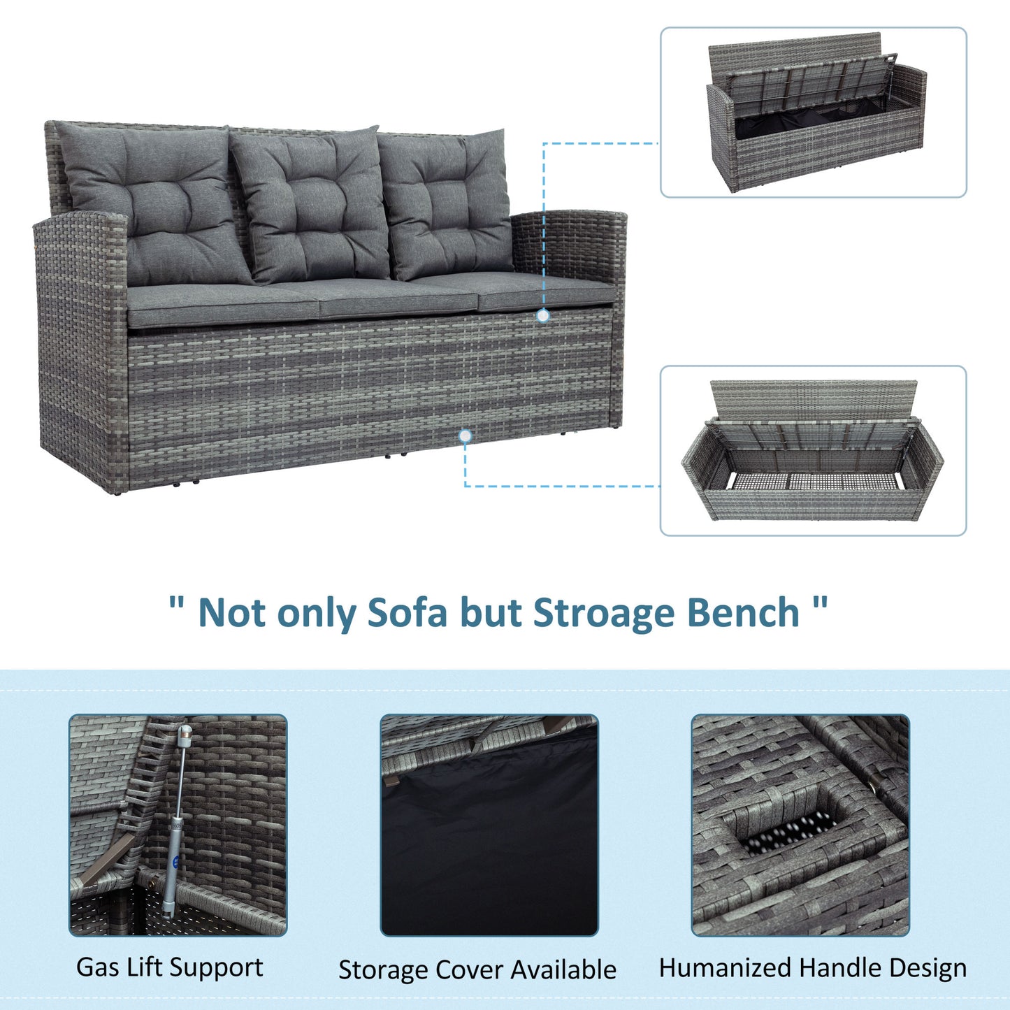 5 piece Outdoor UV-Resistant Patio Sofa Set with Storage Bench All Weather