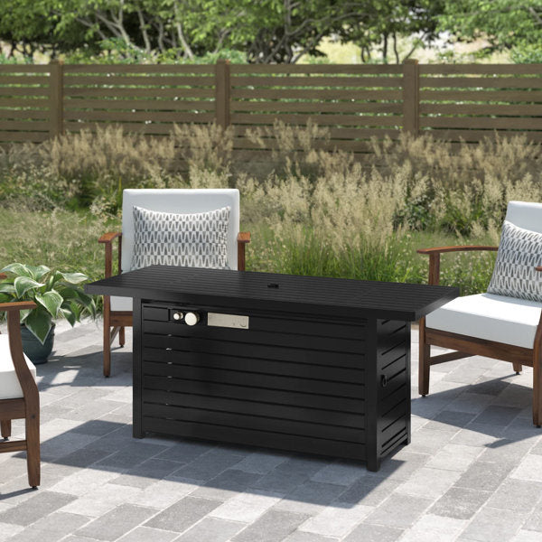 Living Source International Steel Outdoor Fire Pit Table with Lid (Black)