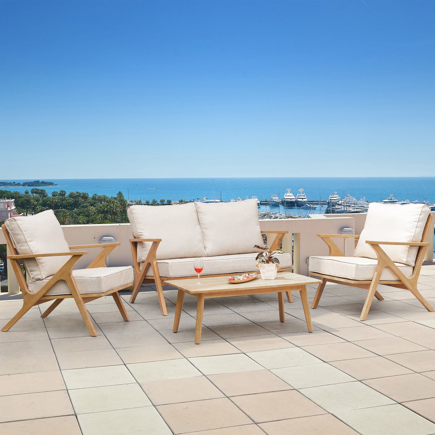 Set of 2 Outdoor Acacia Wood Chair Set with Soft Cushion Seat
