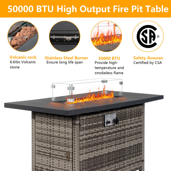 Gas Fire Pit Table with Volcanic Stone