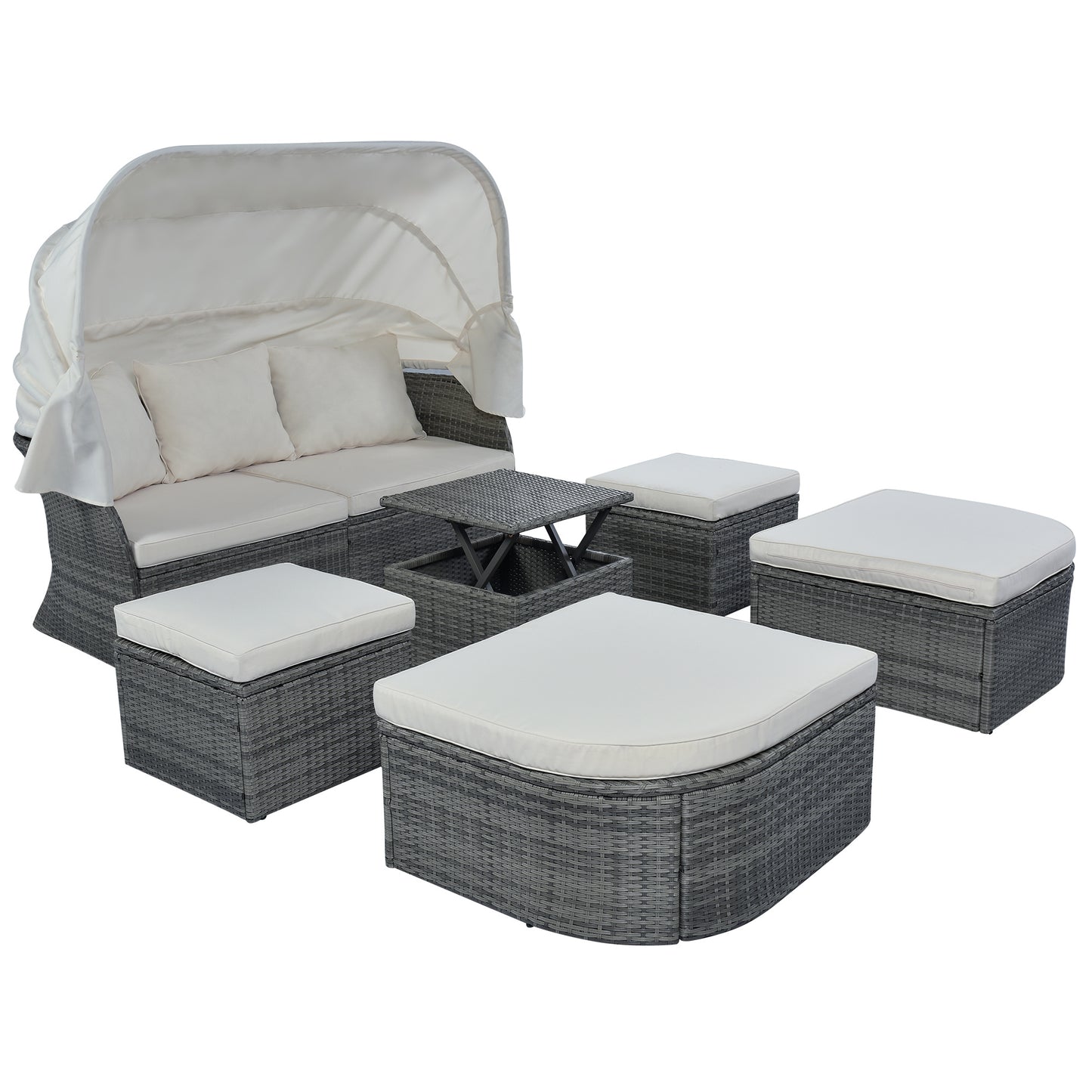 Outdoor Patio Furniture Set Sunbed with Retractable Canopy