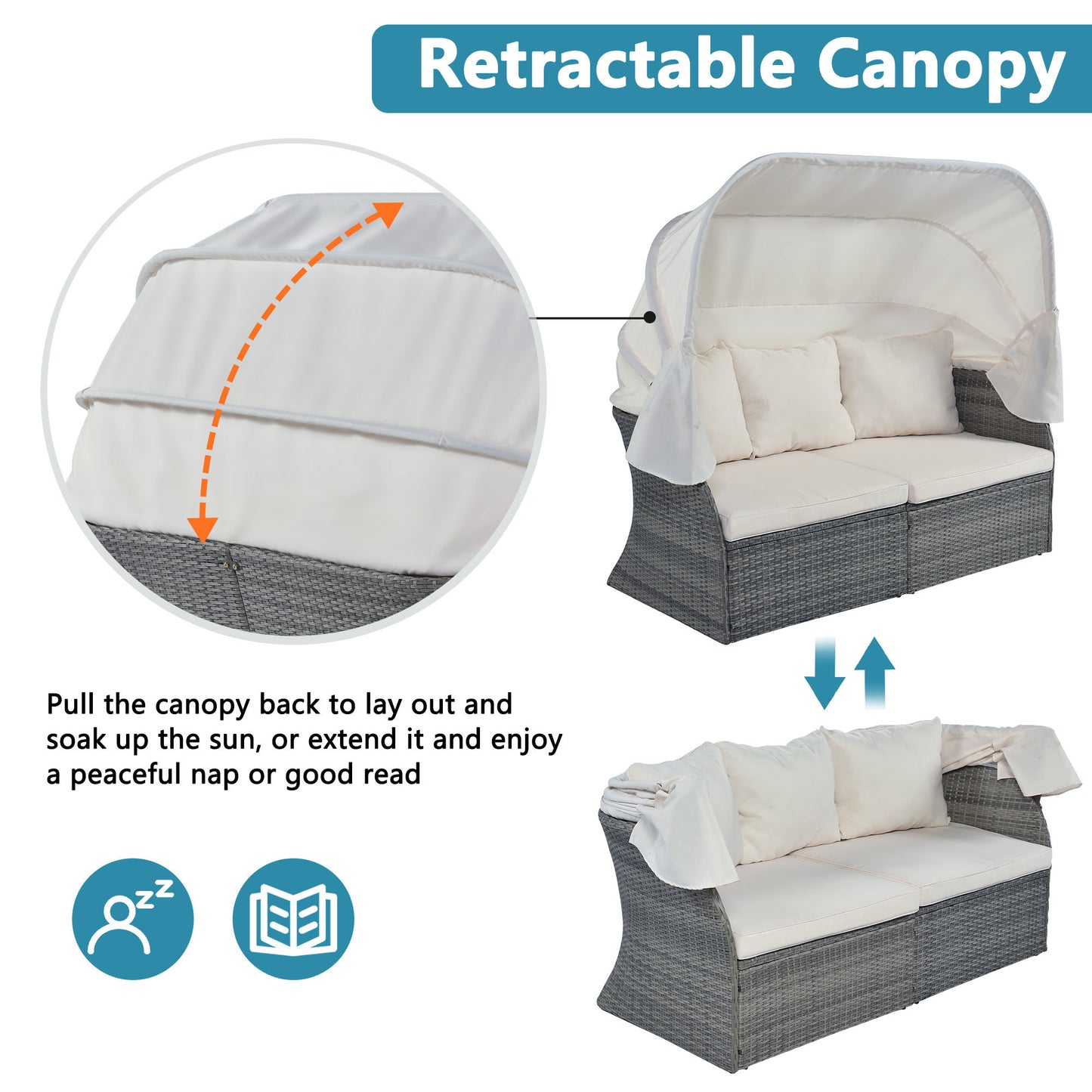 Outdoor Patio Furniture Set Sunbed with Retractable Canopy