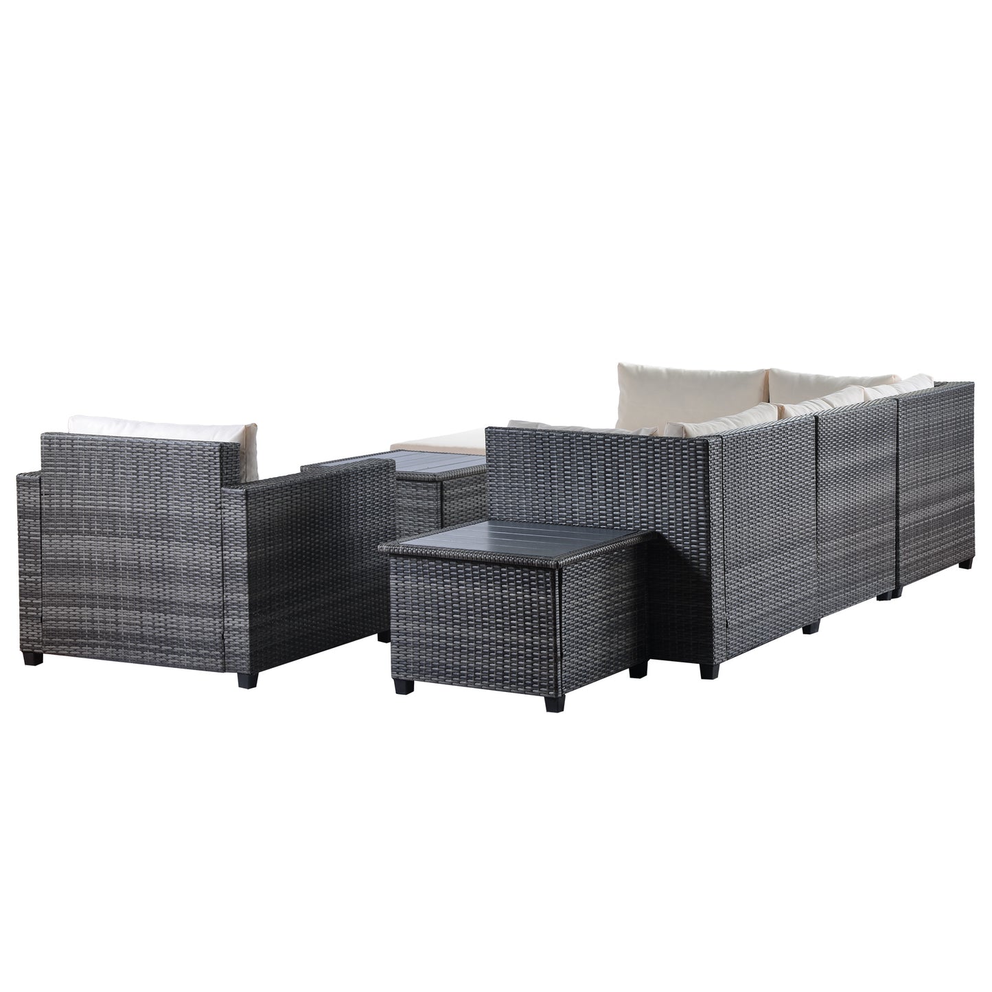 8-Piece Rattan Sectional with Cushions l PE Wicker