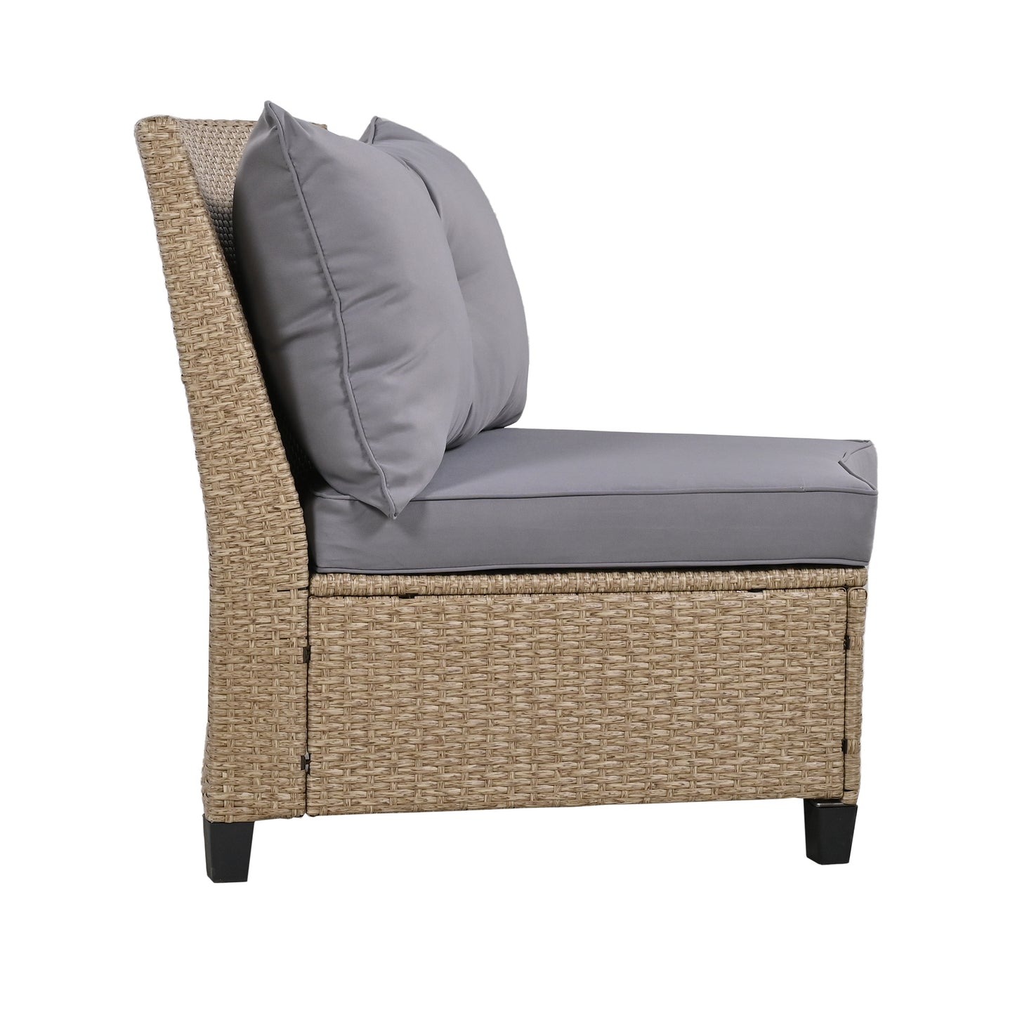 HDPE Rattan 6-Person Fan-shaped Suit with Cushions and Table