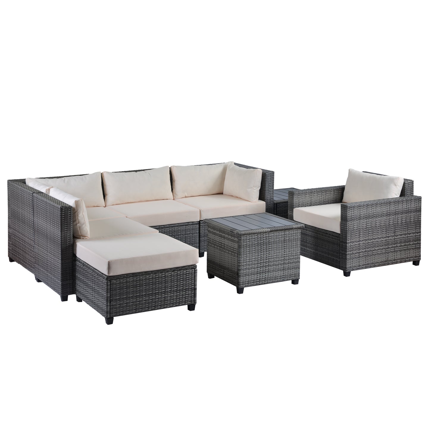 8-Piece Rattan Sectional with Cushions l PE Wicker