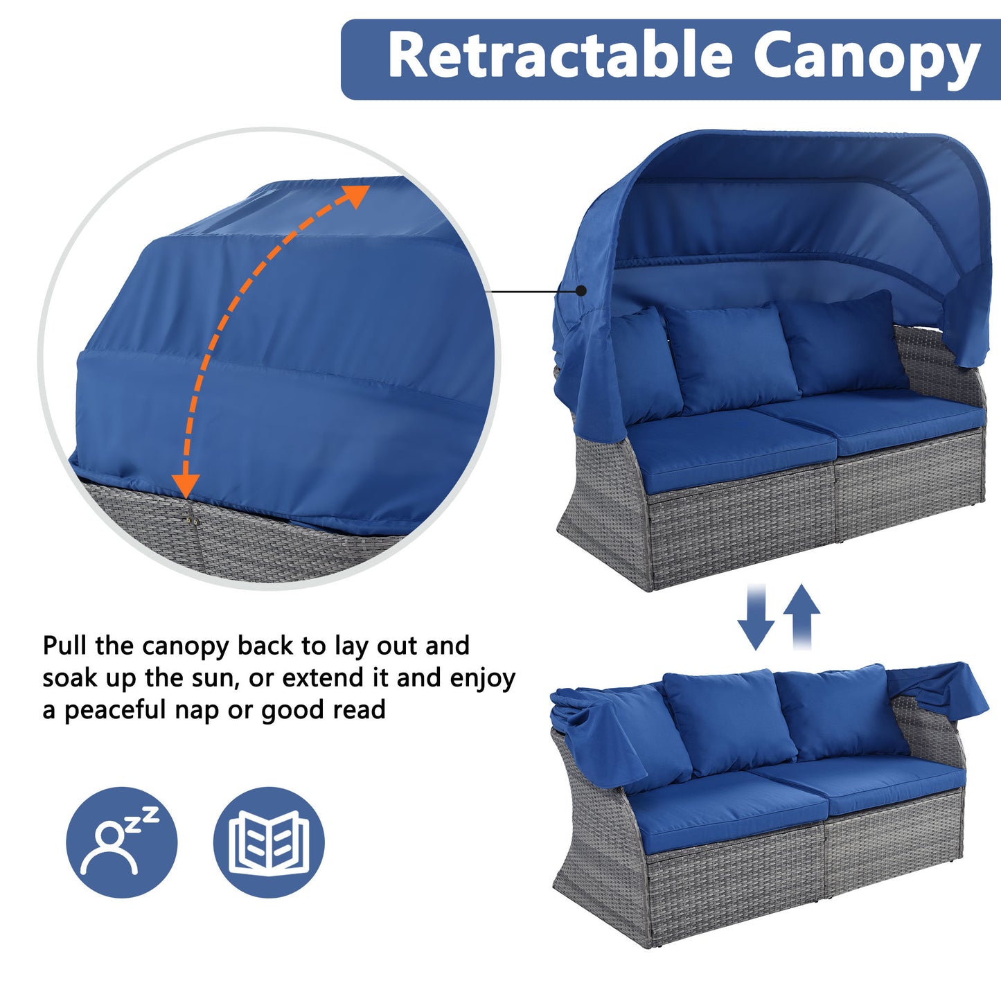 Outdoor Patio Furniture Set Sunbed with Retractable Canopy