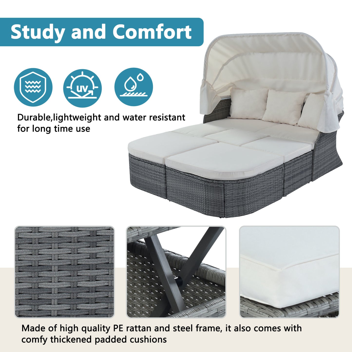 Outdoor Patio Furniture Set Sunbed with Retractable Canopy