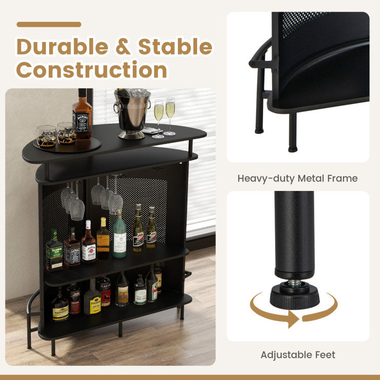 4-Tier Liquor Bar with 3 Glass Holders and Storage Shelves