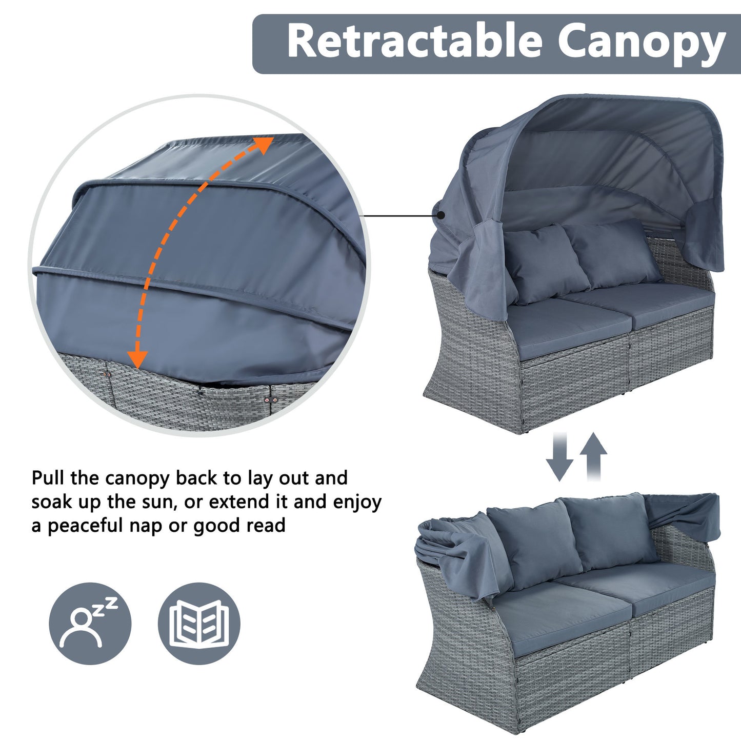 Outdoor Patio Furniture Set Sunbed with Retractable Canopy