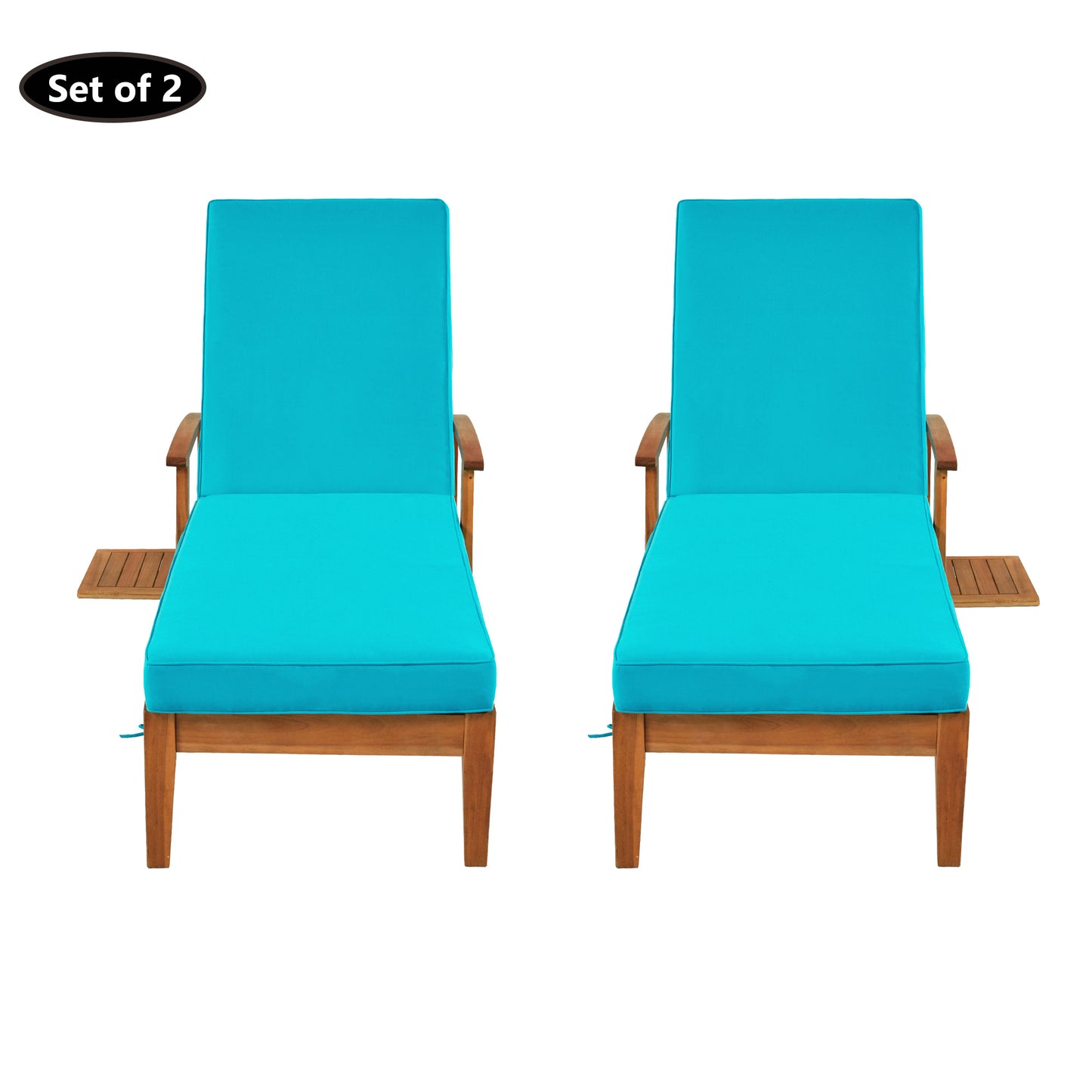 Outdoor Solid Wood 78.8" Chaise Lounge Patio Reclining Daybed with Cushion; Set of 2