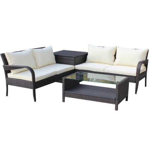 4 Piece Patio Sectional Wicker Rattan Outdoor Furniture