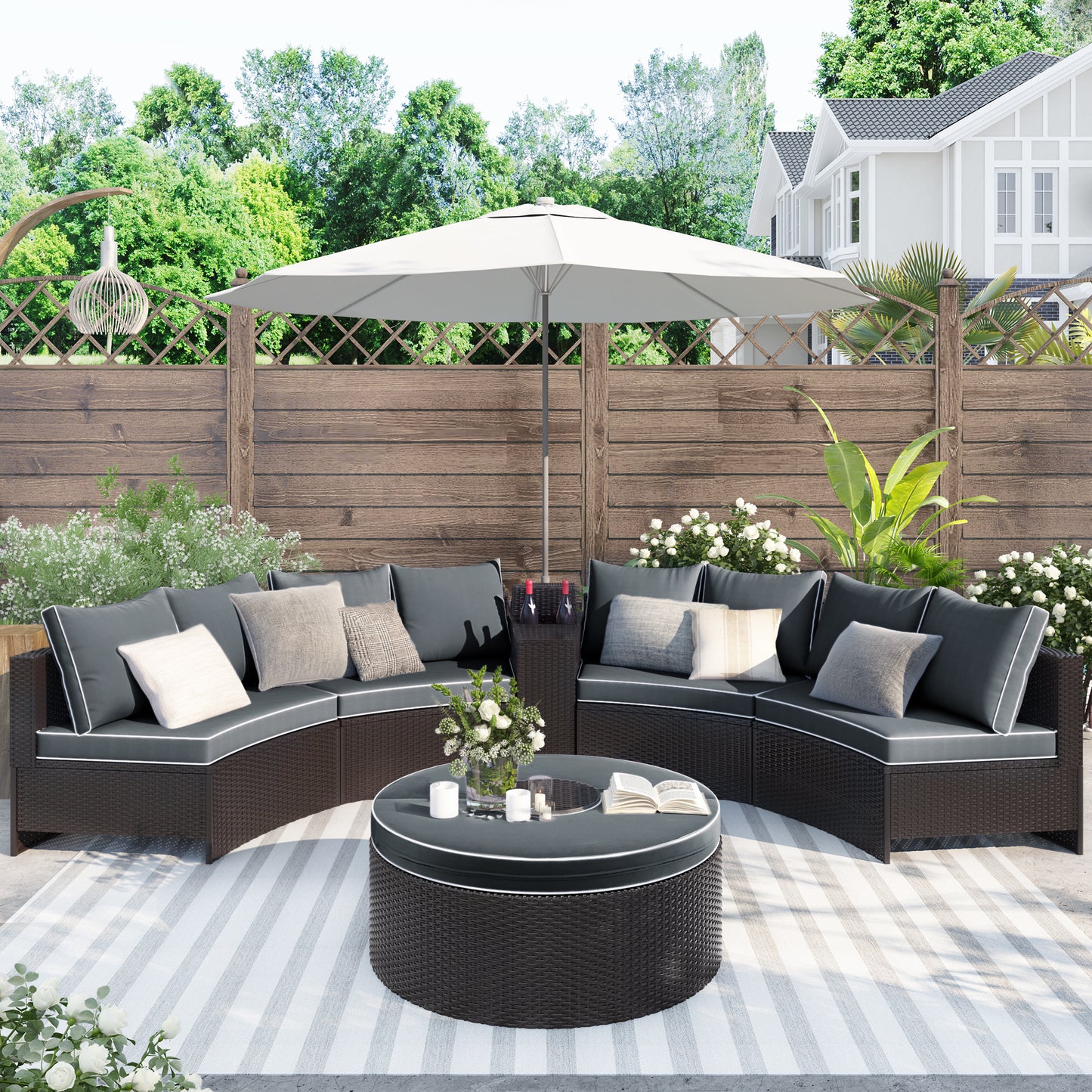 6-Piece Half Round Patio Rattan Sofa Set l PE Wicker