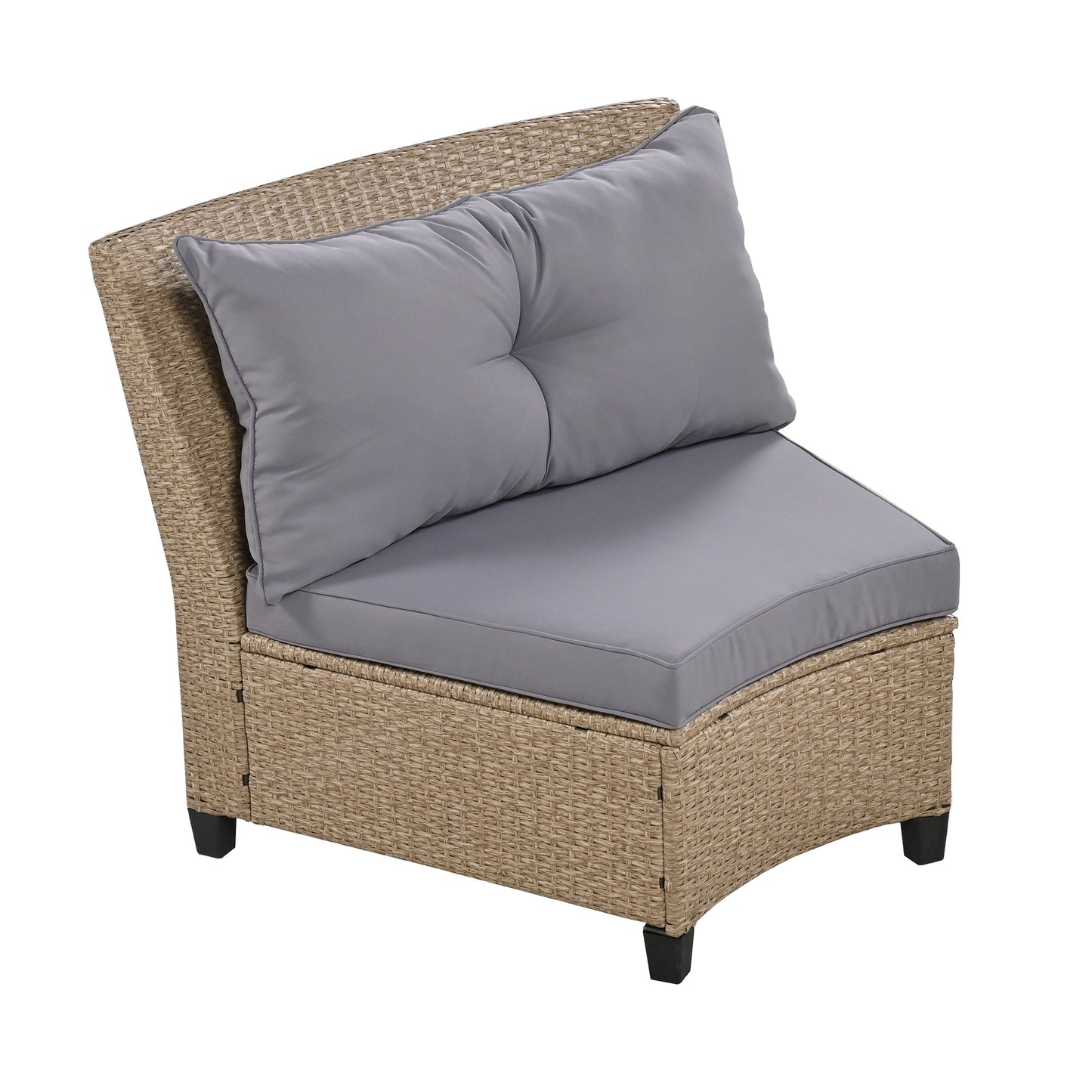 HDPE Rattan 6-Person Fan-shaped Suit with Cushions and Table