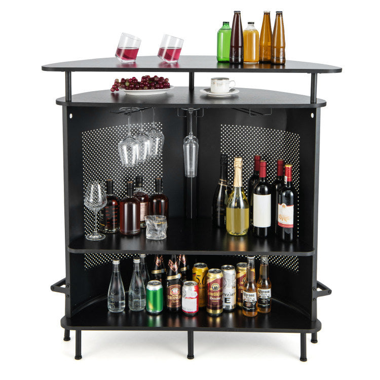 4-Tier Liquor Bar with 3 Glass Holders and Storage Shelves