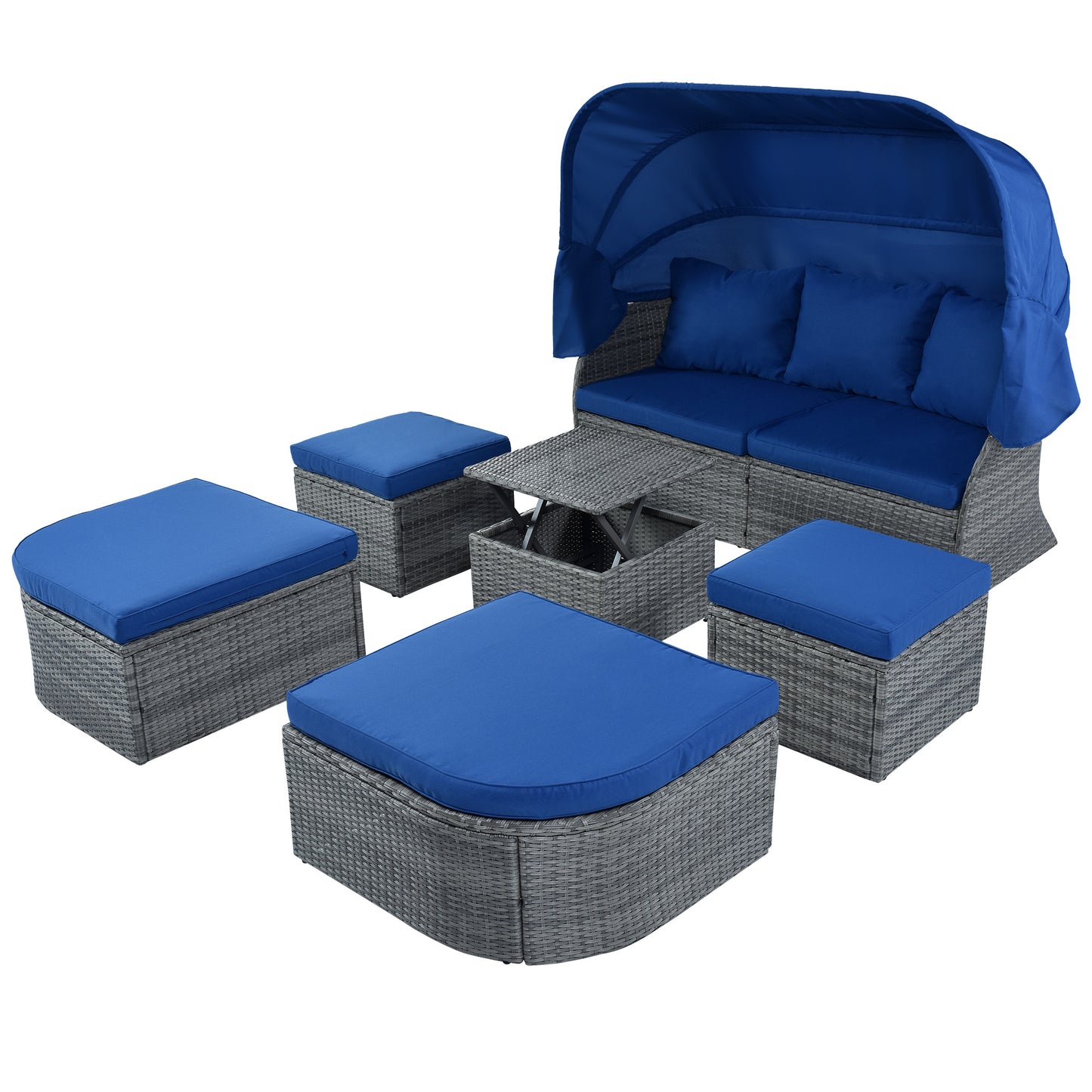 Outdoor Patio Furniture Set Sunbed with Retractable Canopy